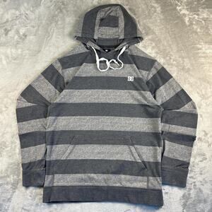 DC Shoes Hoodie Mens Medium Gray Striped Pullover Y2K Skate Streetwear